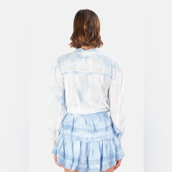LoveShackFancy Ronda Button Down Pacific Indigo Hand Dye Embroidered Top, Size S - Picture 3 of 12